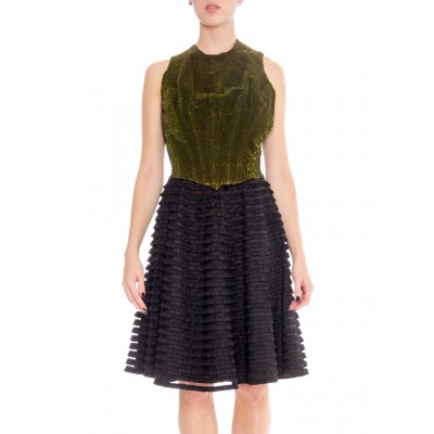 MORPHEW ATELIER Black & Green Silk Cotton Velvet Dress With Ruffled Tulle Skirt