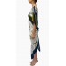 MORPHEW COLLECTION Olive Green, Navy Blue & White Silk Bird Print 2-Scarf Dress Made From Vintage Scarves