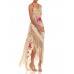 MORPHEW COLLECTION Beige Bias Cut Fringed Dress Made From 1920S Hand-Embroidered Silk