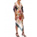 MORPHEW COLLECTION White Multicolored Silk Botanical Print With Borders Scarf Dress