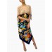 MORPHEW COLLECTION Navy Blue & Beige Silk Sea Life Print 2-Scarf Dress Made From Vintage Scarves