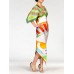 MORPHEW COLLECTION Olive Green, Orange & Red Silk Floral Geo Dress With Swan Print