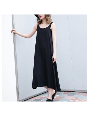 2019 black long cotton dress trendy plus size sleeveless caftans Elegant wild dress