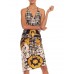 MORPHEW COLLECTION Black, White & Gold Silk Twill Status Print Scarf Dress Made From Vintage Scarves