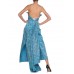 MORPHEW ATELIER Aquamarine Blue Rayon & Silk Damask Strapless Asymmetrical Gown