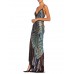 MORPHEW ATELIER Blue & Black Bias Cut Silk Metal Gold Lamé Gown With Antique Fringe