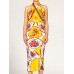 MORPHEW COLLECTION Yellow & Red Bias Cut Silk Jacquard Sagittarius Multi-Way Scarf Dress