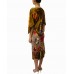 MORPHEW COLLECTION Gold Multi Silk Status & Scenic Print 2-Scarf Dress Made From Vintage Scarves