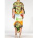 MORPHEW COLLECTION Olive Green, Orange & Red Silk Floral Geo Dress With Swan Print