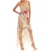 MORPHEW COLLECTION Beige Bias Cut Fringed Dress Made From 1920S Hand-Embroidered Silk