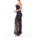 MORPHEW ATELIER Black 1950S Ruffled Bodice Gown With Knit Raffia & Tulle Skirt Stretch In The Hips