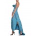 MORPHEW ATELIER Aquamarine Blue Rayon & Silk Damask Strapless Asymmetrical Gown