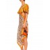 MORPHEW COLLECTION Orange, White & Brown Silk Twill Dots Geometric Print 3-Scarf Dress Made From Vintage Scarves