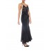 MORPHEW COLLECTION Black Bias Cut Silk Crepe De Chine Backless Gown With Edwardian Beaded Lace