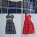 French red plaid linen cotton quilting clothes big hem Dresses summer Dresses