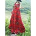 Women red floral cotton linen Tunics Organic Tutorials sleeveless daily summer Dress