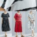 French o neck pockets Cotton dresses Boho Shape red striped shift Dresses Summer