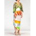 MORPHEW COLLECTION Olive Green, Orange & Red Silk Floral Geo Dress With Swan Print