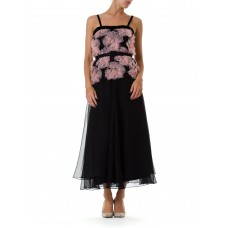 MORPHEW ATELIER Black & Pink Chiffon Chanel Inspired Gown Made With 1980S Ribbon Lace