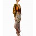 MORPHEW COLLECTION Gold Multi Silk Status & Scenic Print 2-Scarf Dress Made From Vintage Scarves